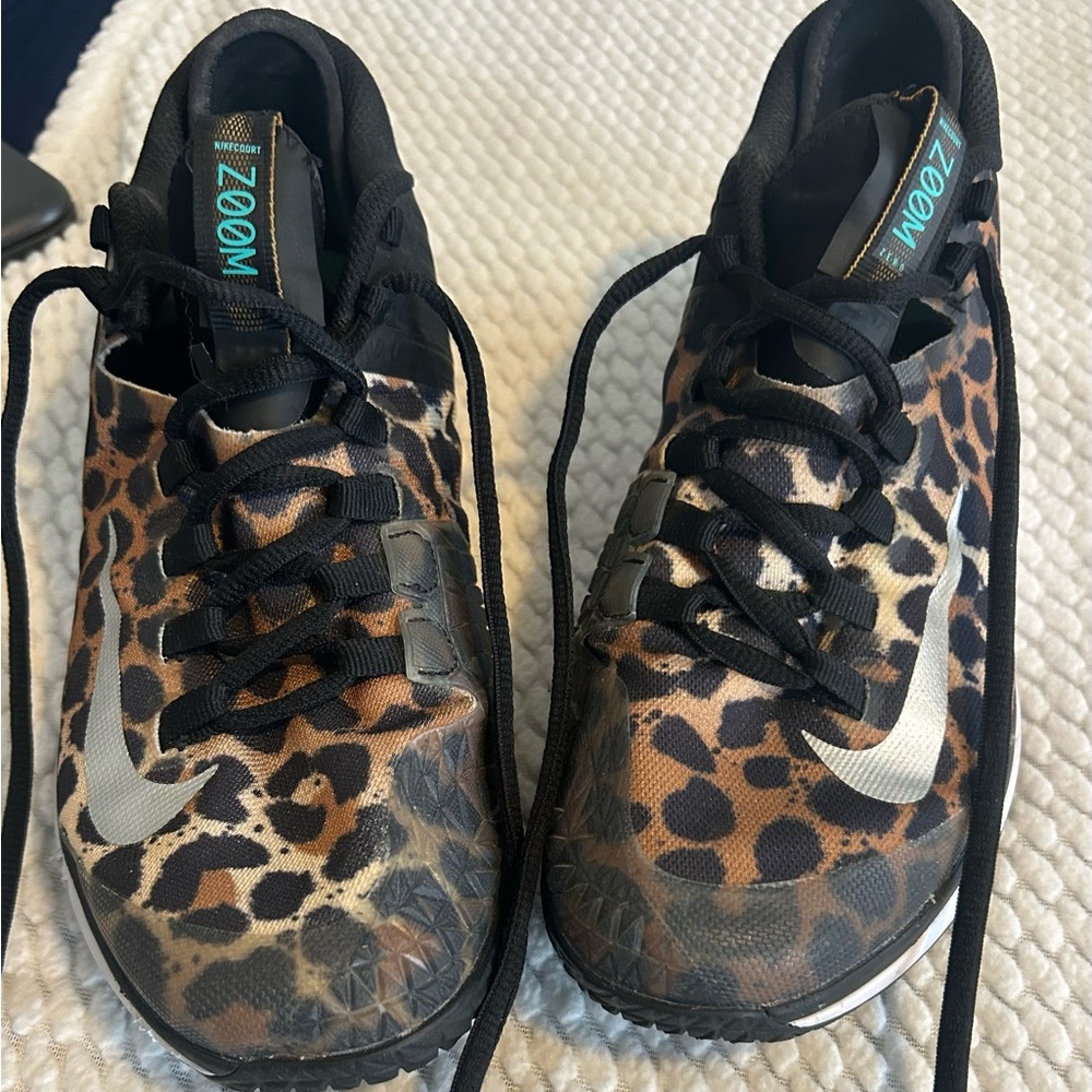 Leopard Print Athletic Shoes with Silver Accents - Picture 5 of 7
